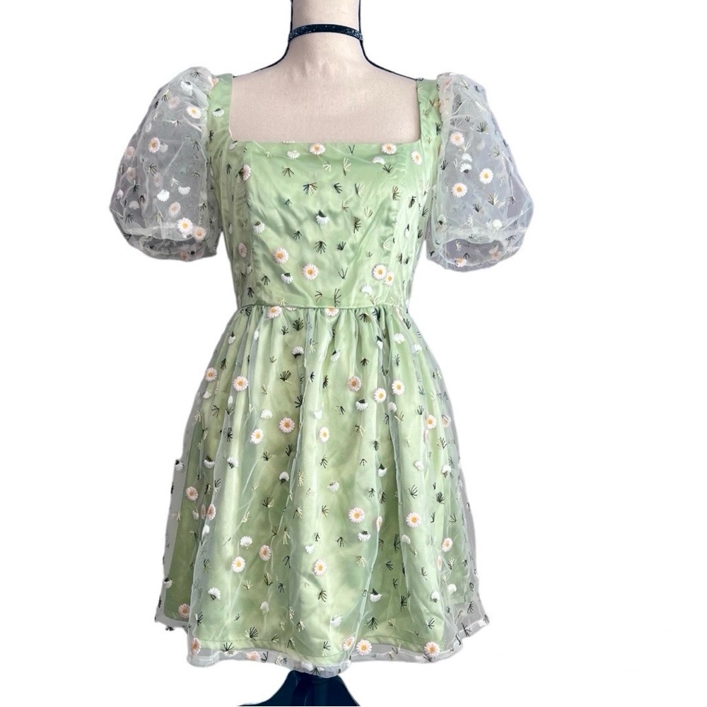 Sugar Thrillz Dollskill Faircore whimsy pastel green daisy mini dress - Picture 13 of 13